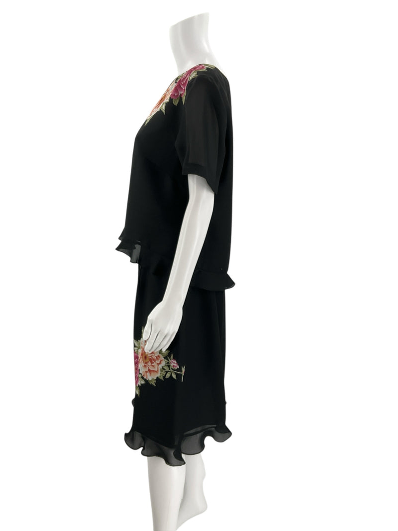Virgo Black/Pink/Green Floral Pre-Owned Ladies 2 Piece Skirt Set - Size 14 - Margaret’s Fine Consignment