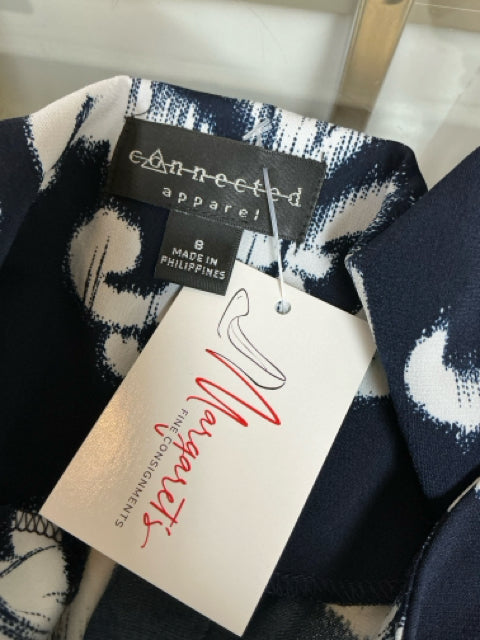 Connected Apparel Margaret Ruched Sheath Dress Navy Baroque Print Size 8