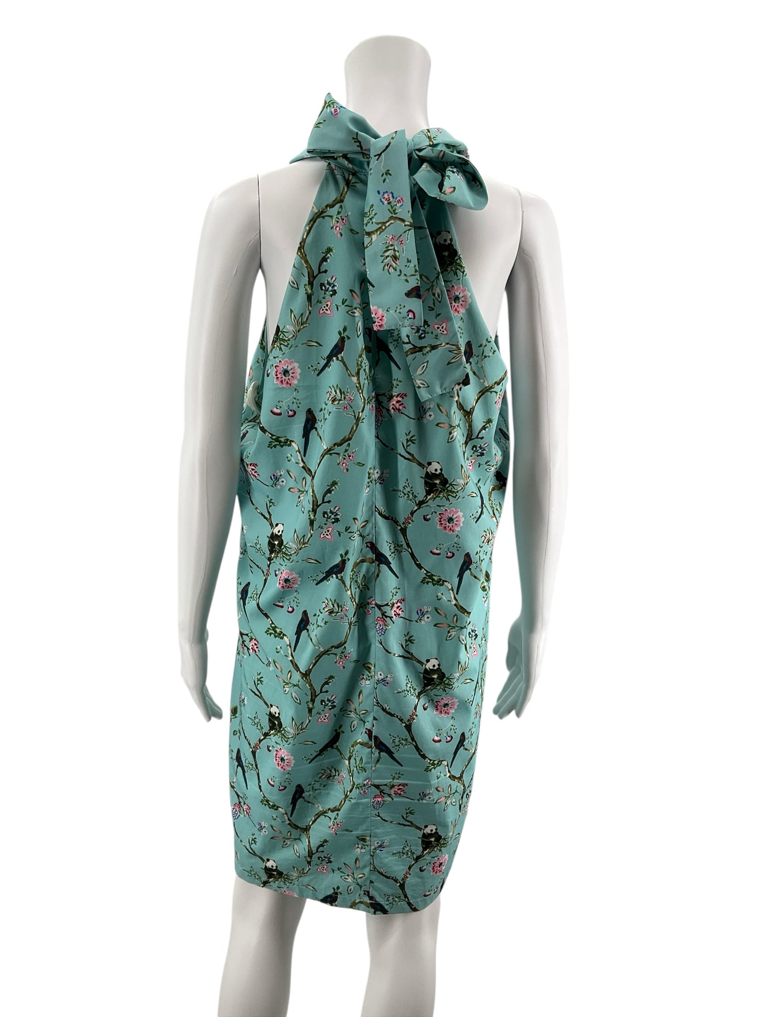 Holly Bracken Panda Bird Print Halter Neck Shift Dress Size Large
