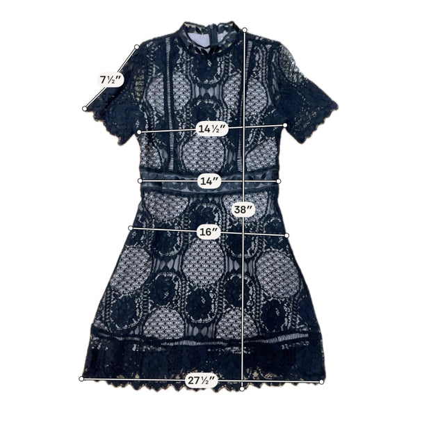 BB Dakota Chevis Black Floral Embroidered Short Sleeve Mini Dress Size 8 - ONLINE ONLY
