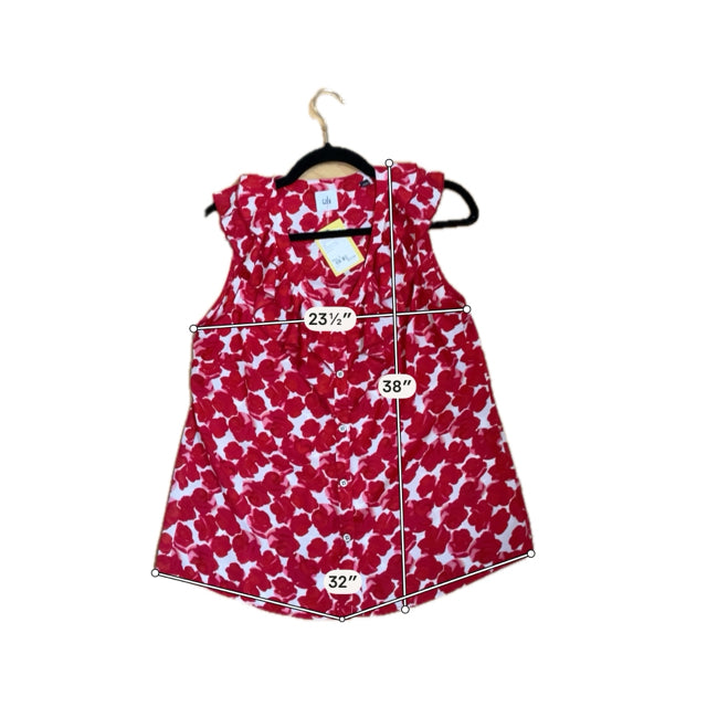 cabi White/Red Sleeveless Rose Top Floral Ruffle V-Neck Sleeveless Blouse Size Small - Size S