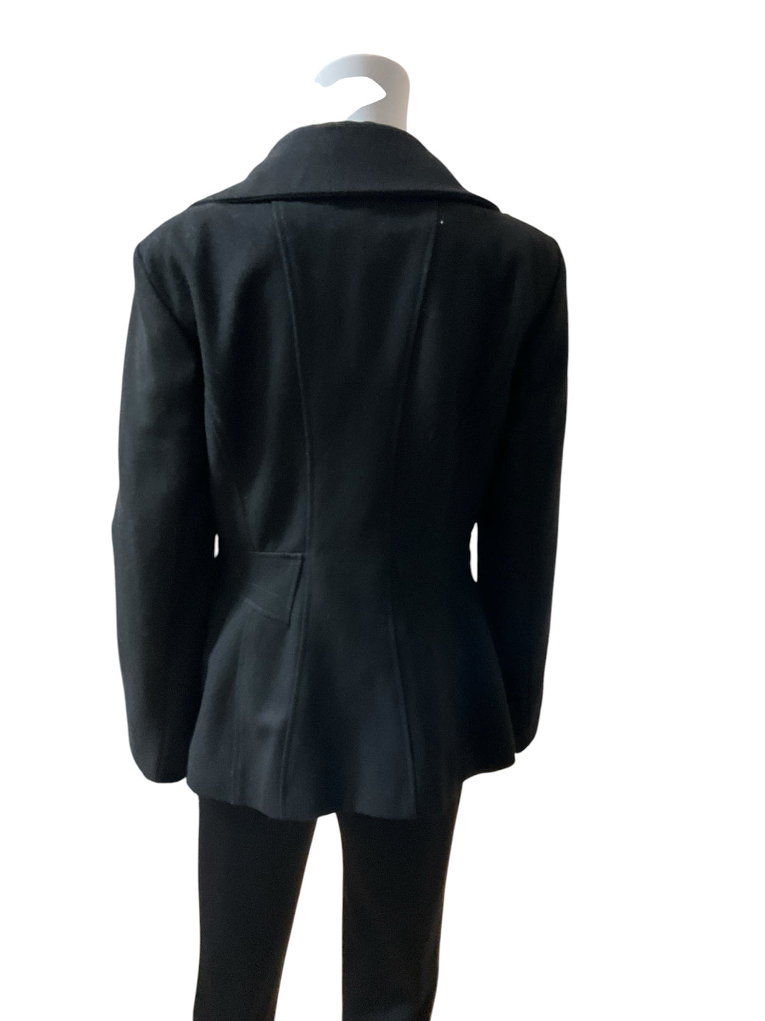 White House Black Market Faux Fur Collar Belted Wool Coat Black Size Small