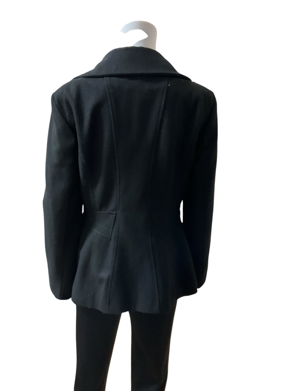 White House Black Market Faux Fur Collar Belted Wool Coat Black Size Small
