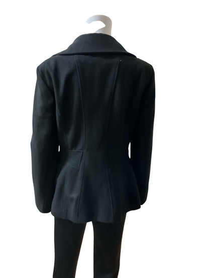 White House Black Market Faux Fur Collar Belted Wool Coat Black Size Small