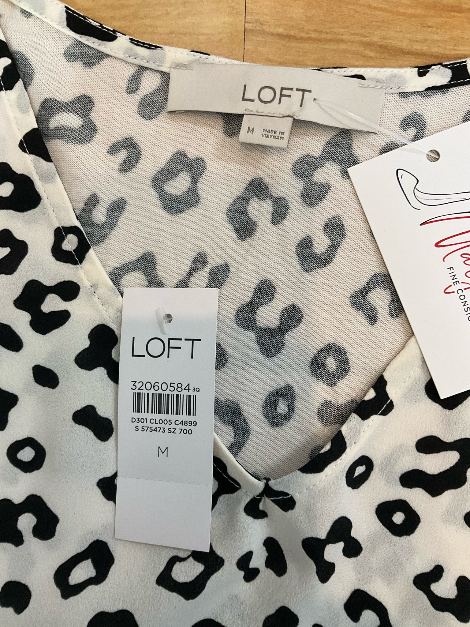 LOFT Leopard Print Mixed Media Blouson Sleeve Top Size Medium