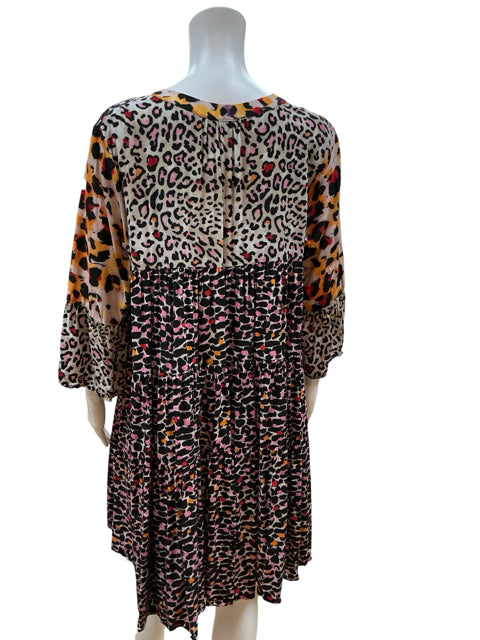 Renuar Black/Tan/Yellow Animal Pre-Owned Ladies Dress - Size Large