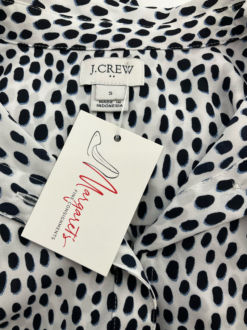 J Crew White/Navy Print Pre-Owned Ladies Top - Size Small