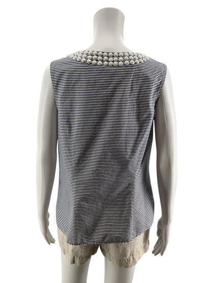 Talbots Petites Beaded Neckline Striped Shell Top Blue White Size 12P
