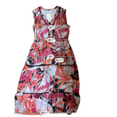 John Paul Richard tan/coral/pink Maxi Tropical Floral Ruffle Trim Maxi Dress Size Large - Size L
