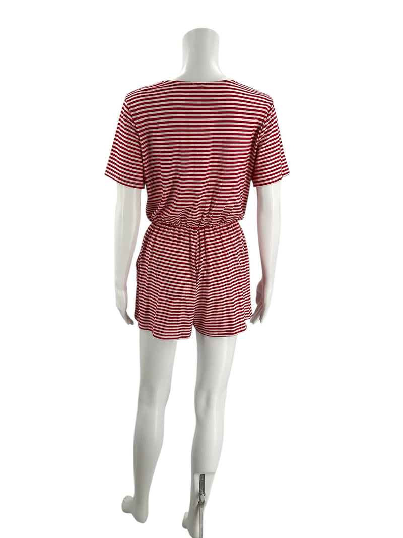 Pink Lily Red White Stripe Romper – Size Small, Excellent Pre-Owned - Margaret’s Fine Consignment