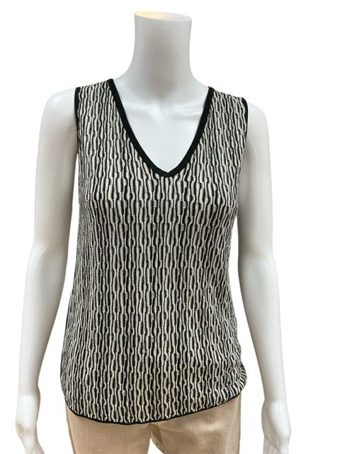 Sigrid Olsen Size Medium Cream/Black Print Pre-Owned Casual Top