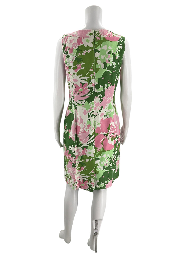 Talbots Green/Pink/White Floral Ladies Pre-Owned Dress - Size 10 Petite - Margaret’s Fine Consignment