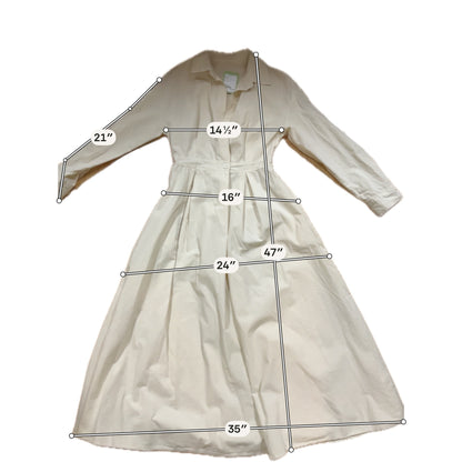 Cream Cotton Long Sleeve Belted Midi Shirt Dress Size Small