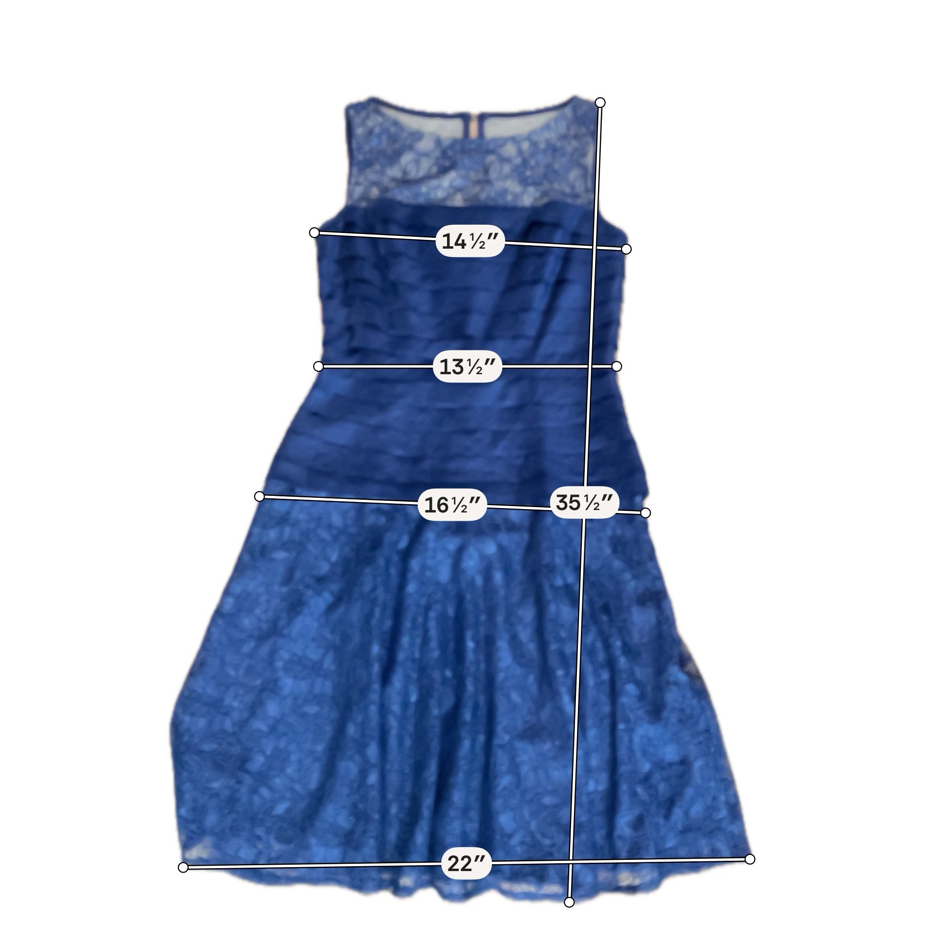 London Times Navy Blue Lace Tiered Illusion Yoke Cocktail Dress Size 4 - ONLINE ONLY