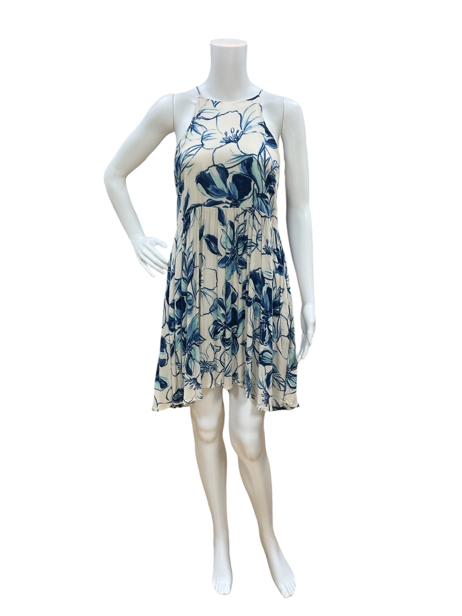 Lush Cream/Blue Floral Dress Size Medium