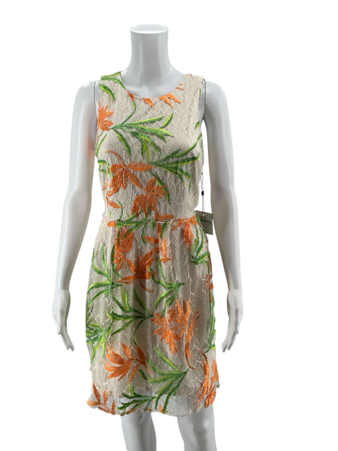 Laundry by Shelli Segal tan/orange/green A-Line Floral Embroidered Lace Dress NWT Size 6 - Size 6