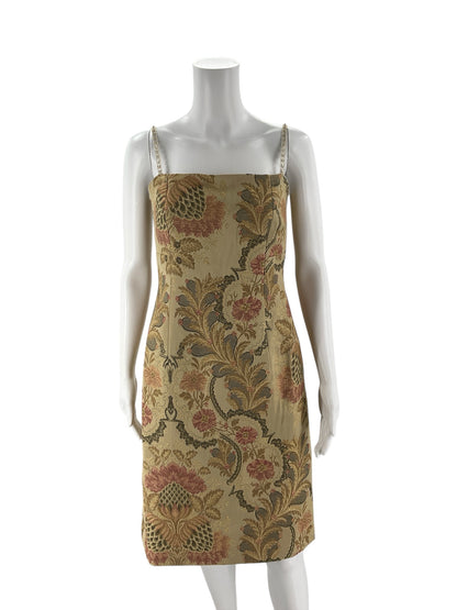 Kay Unger Floral Brocade Sheath Dress Crystal Strap Cocktail Dress Size 4
