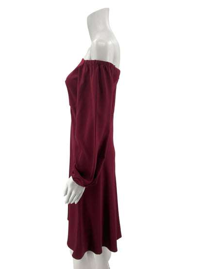 JILL STUART Off The Shoulder Bishop Sleeve Crepe Dress Maroon Size 8