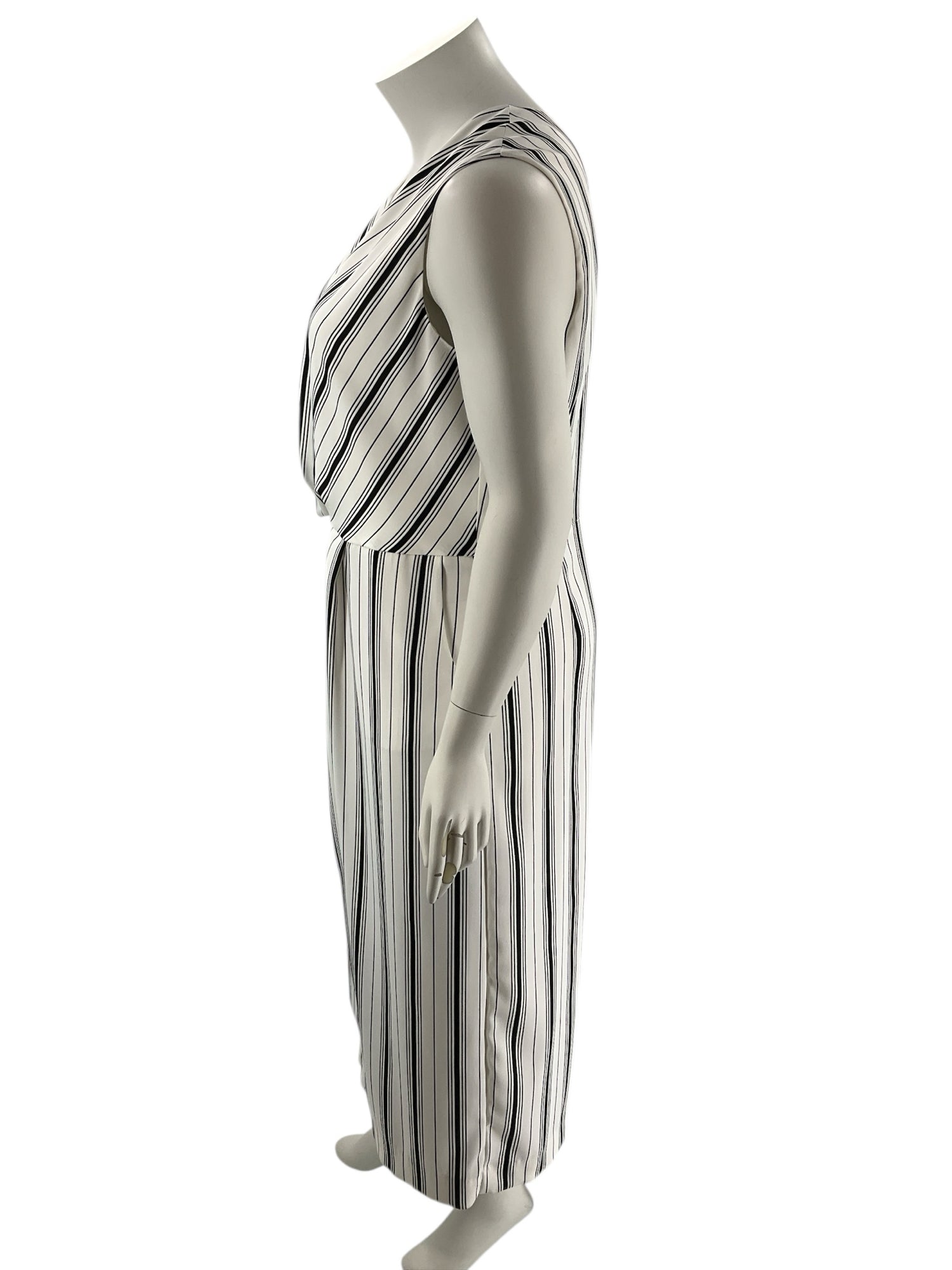 Joseph Ribkoff White/Black Stripe Pre-Owned Ladies Jumpsuit - Size 20 - Margaret’s Fine Consignment