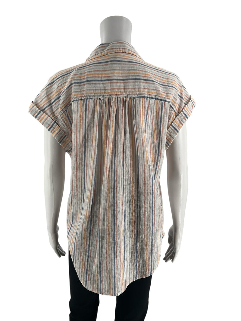 Ana White/Blue/Peach Stripe Pre-Owned Ladies Top - Size Small
