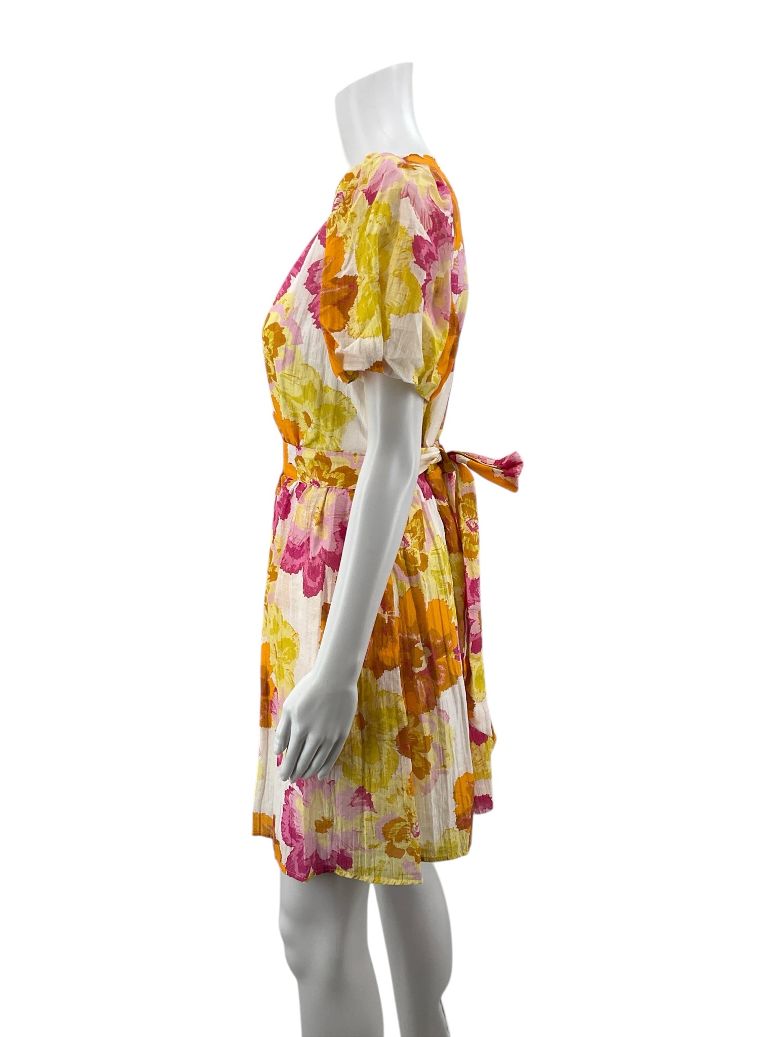 CeCe White/Pink/Orange/Yellow Floral Pre-Owned Ladies Dress - Size Small