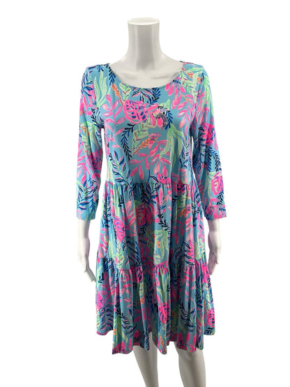 Lilly Pulitzer Blue/Pink/Green Floral Pre-Owned Ladies Dress - Size Medium