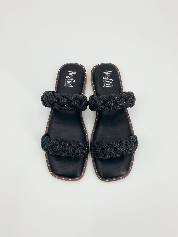 Hey Girl Black Rhinestones Pre-Owned Ladies New With Tags Sandals - Size 9