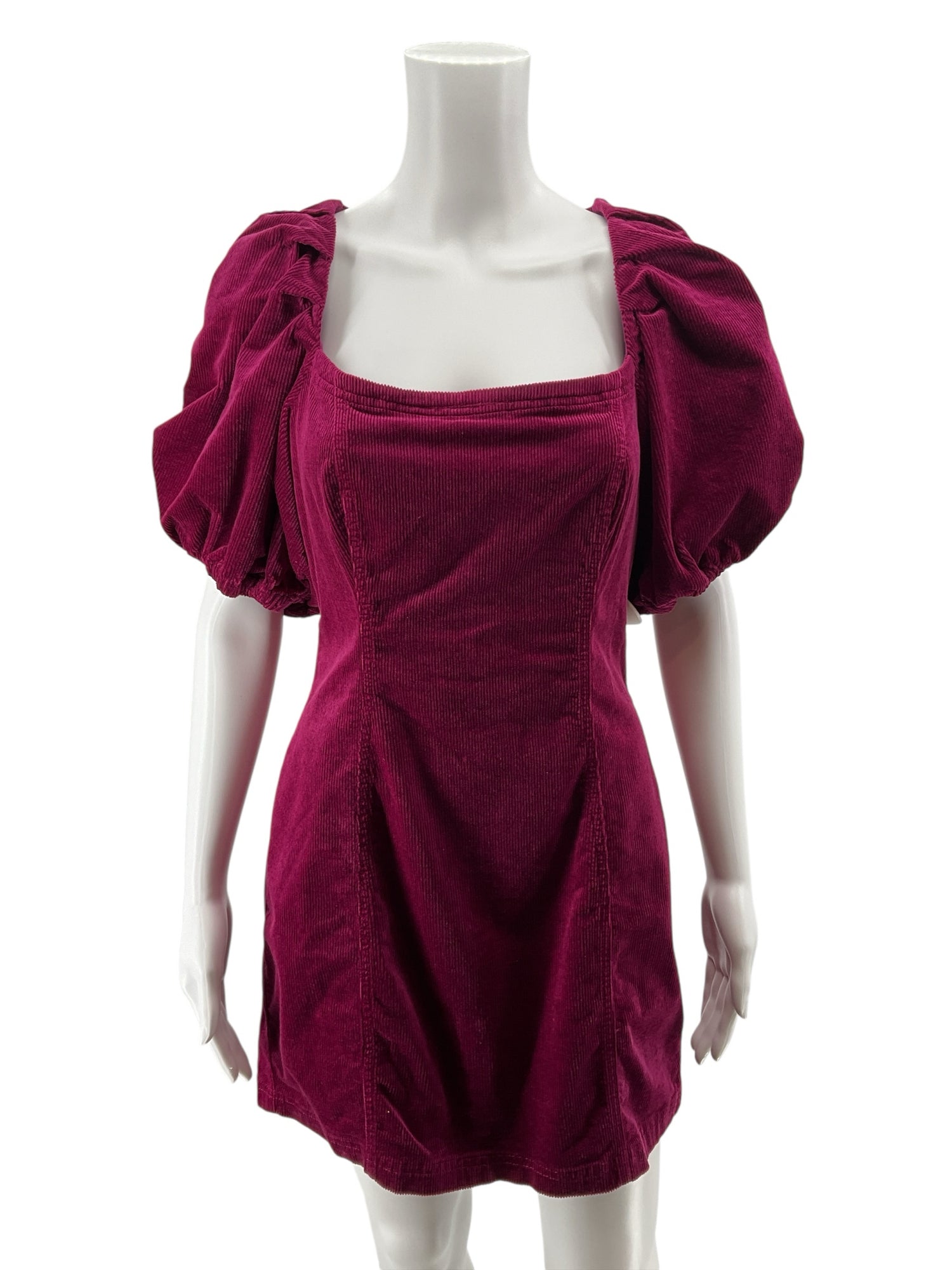 Pilcro The Clementine Corduroy Puff Sleeve Mini Dress Fuchsia Size Medium