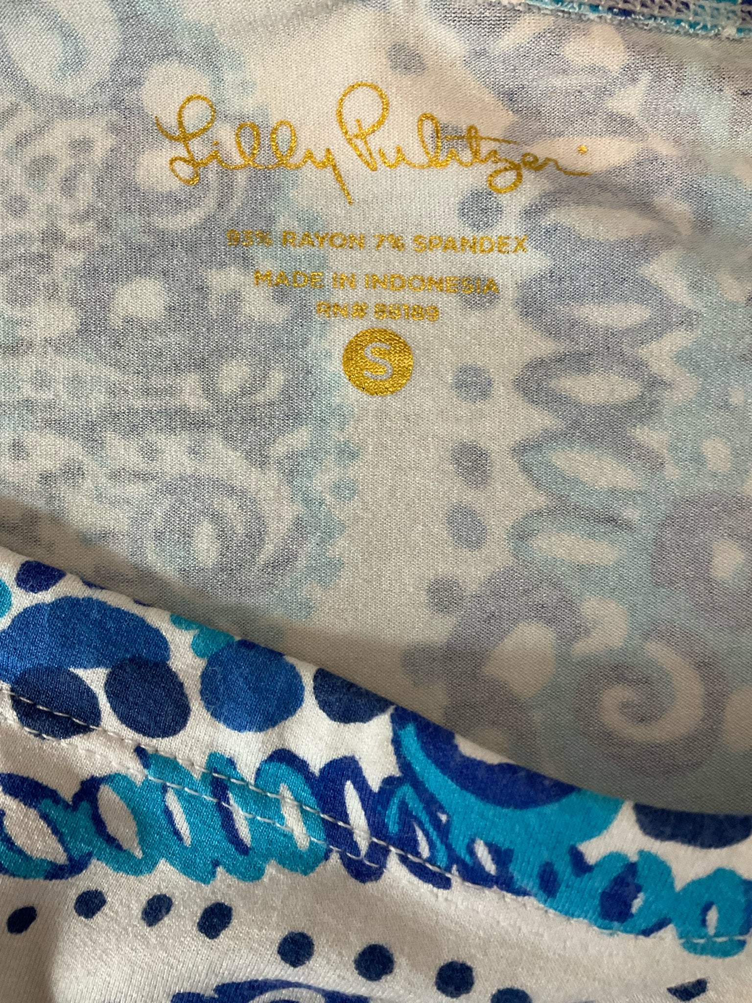 Lilly Pulitzer Sophie Dress Size S Blue White Medallion Print 3/4 Sleeve