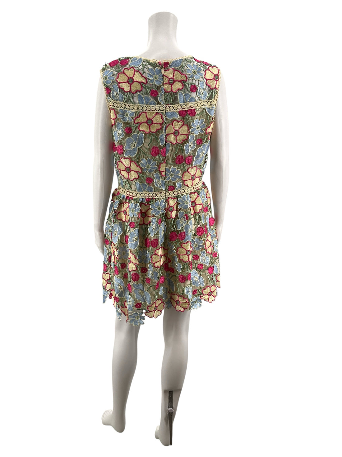 Just Me Tan/Blue/Pink Floral Pre-Owned Ladies Dress - Size Large