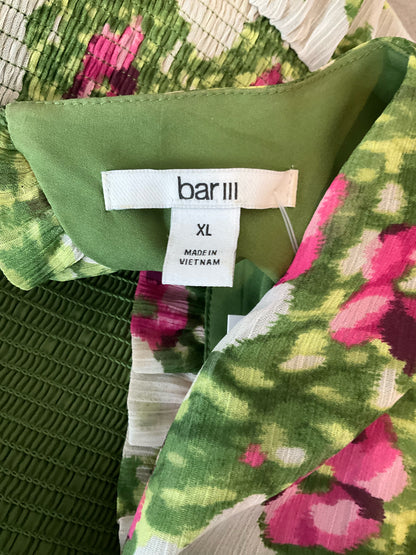 bar III green/pink Maxi Green &amp; Pink Floral Pleated Chiffon Maxi Dress XL - Size XL