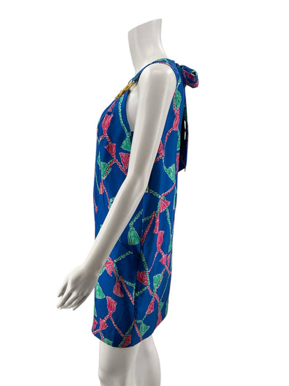 Lilly Pulitzer blue/pink/green Shift Elsa Silk Halter Dress Tassels Print Size 2 - Size 2