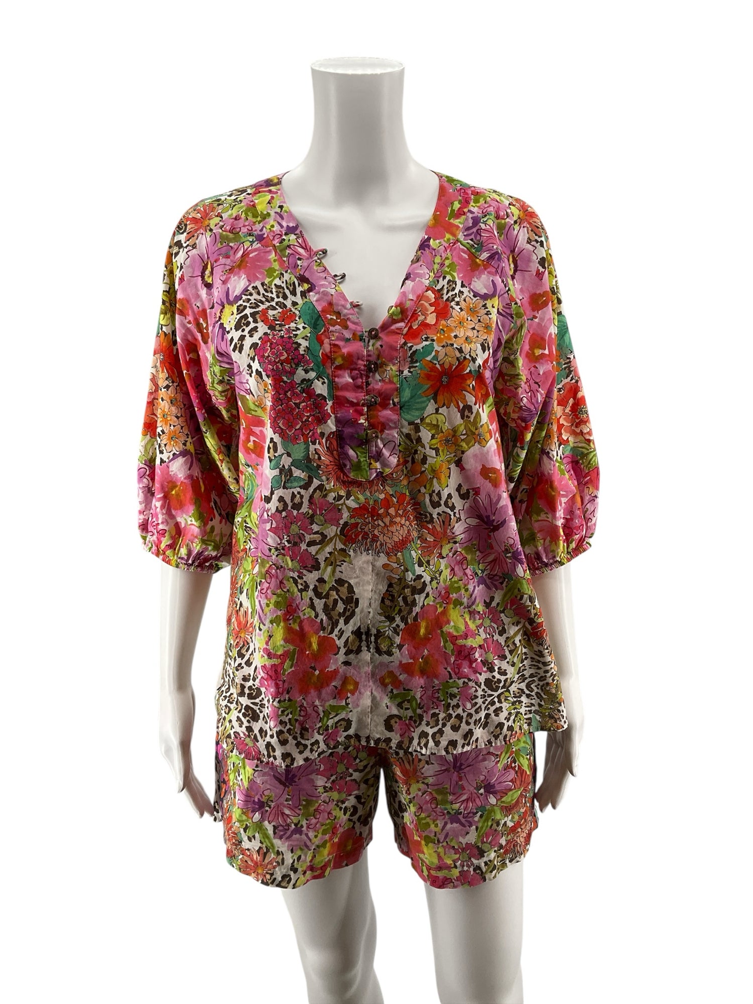 Johnny Was Anya Floral Cotton Tunic &amp; Shorts 2-Piece Set Size XS