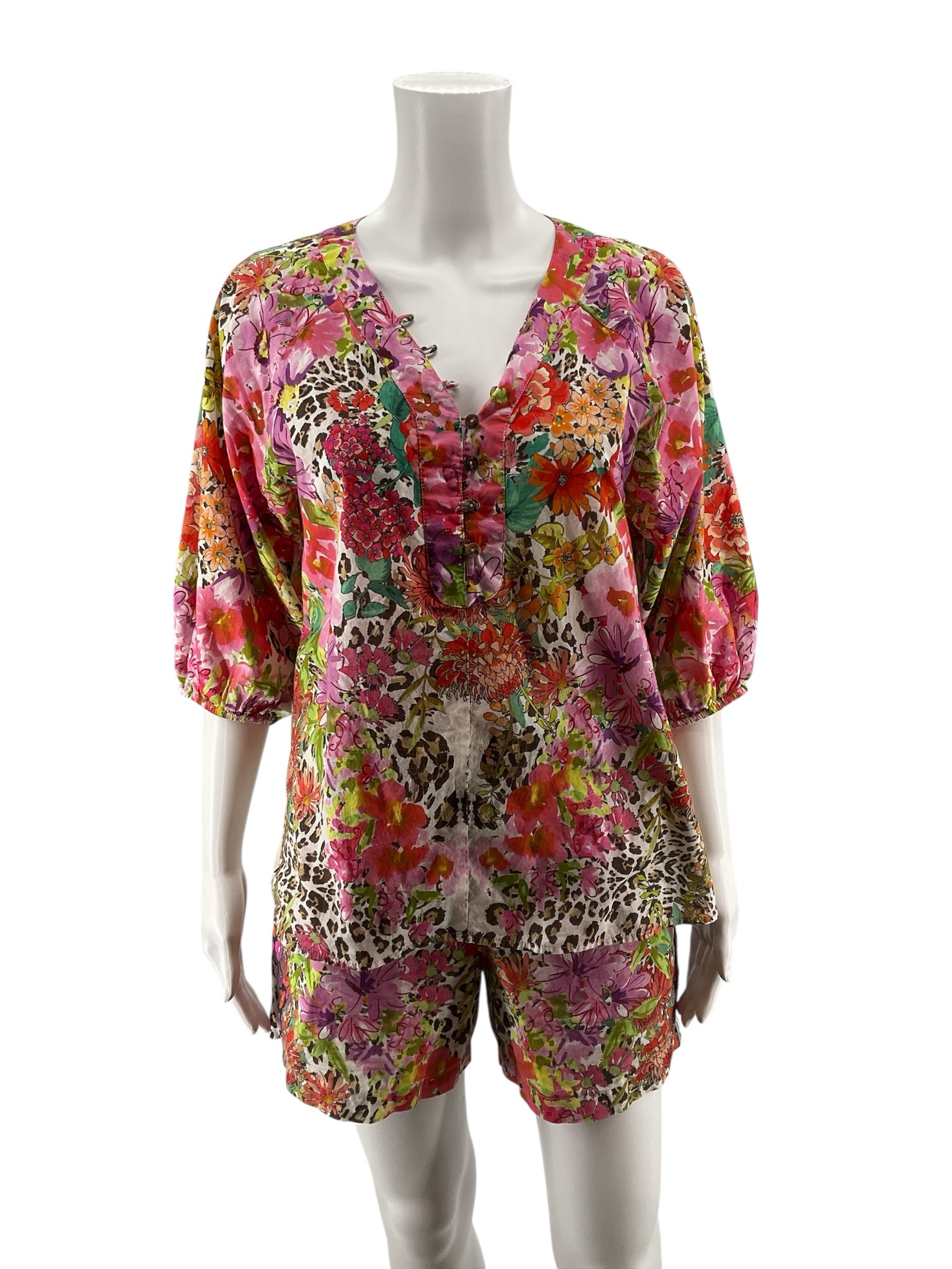 Johnny Was Anya Floral Cotton Tunic &amp; Shorts 2-Piece Set Size XS