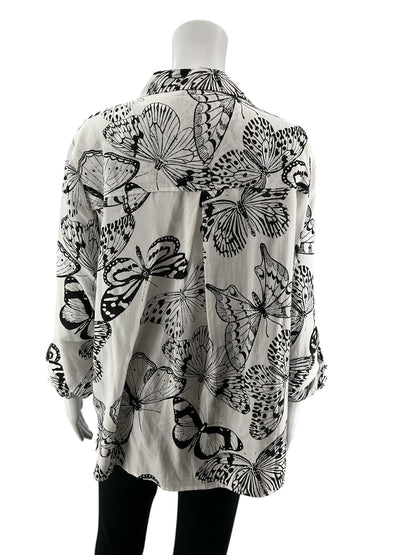Jane &amp;amp; Delancey Butterfly Print Button Down Roll-Tab Blouse Size XL