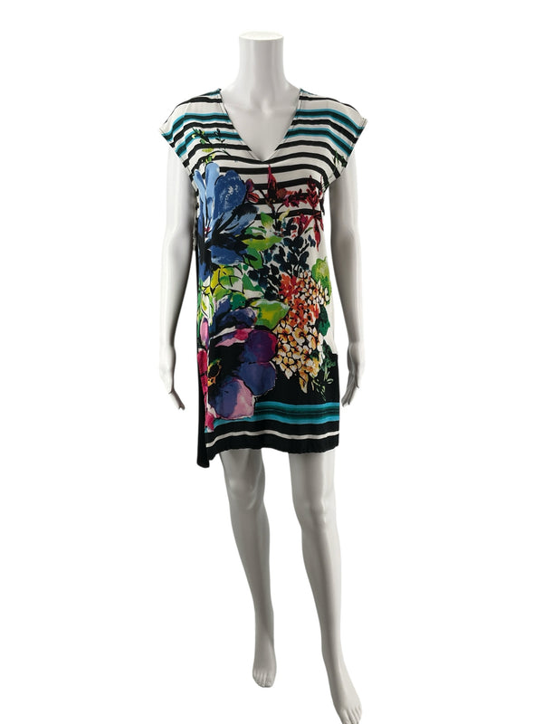 Melissa Paige White/Black/Multi Floral Pre-Owned Dress - Size Small