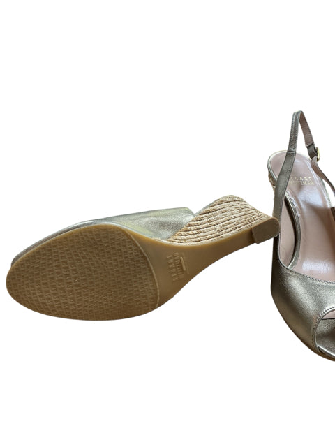 Stuart Weitzman Bronze Metallic Peep Toe Espadrille Wedge Sandals Size 7.5