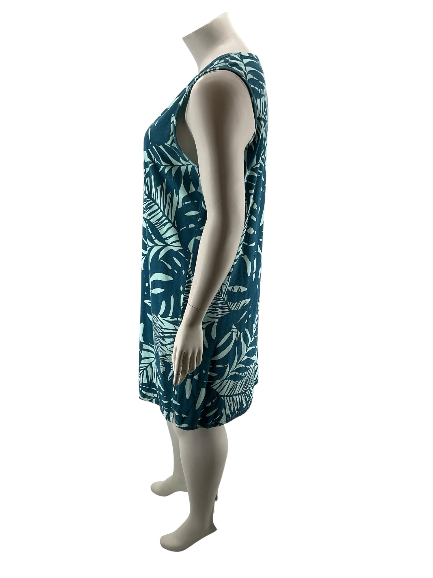 Natural Reflections Tropical Leaf Print Tunic Dress Teal Cotton Blend XXL