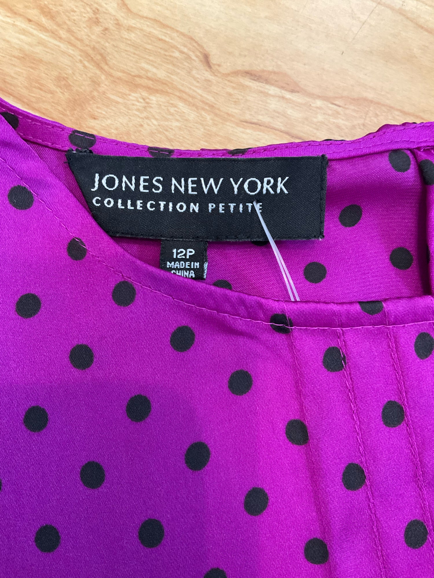 Jones New York Collection Petite Polka Dot Pintuck Sleeveless Blouse Fuchsia Black 12P