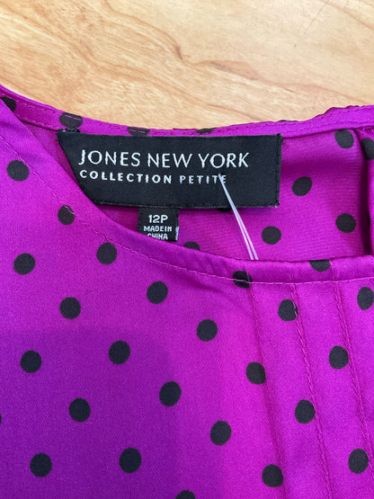 Jones New York Collection Petite Polka Dot Pintuck Sleeveless Blouse Fuchsia Black 12P