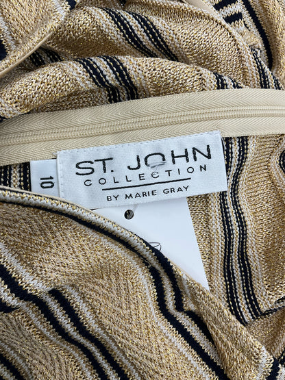 St. John Collection by Marie Gray gold/black Sheath St. John Collection Gold &amp; Black Metallic Stripe Knit Sheath Dress Size 10 - Size 10
