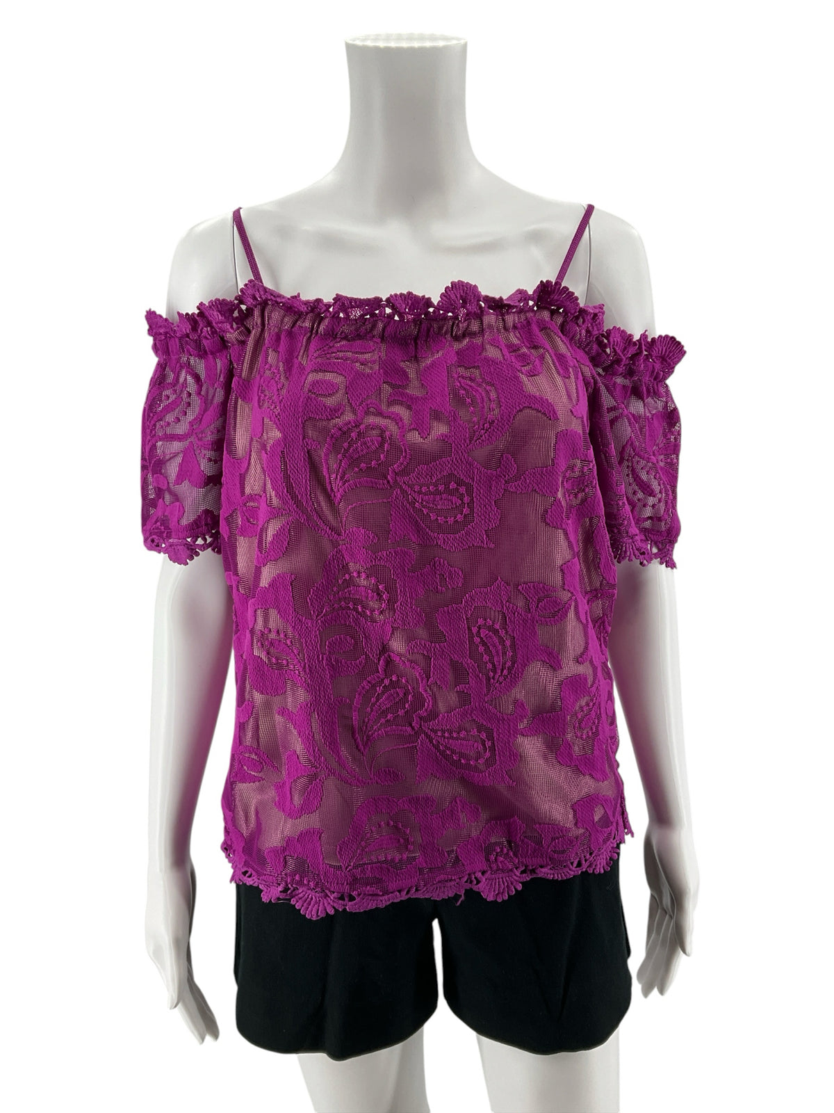 Skies Are Blue Fuchsia Lace Cold Shoulder Blouse Top Size Medium - Downstairs
