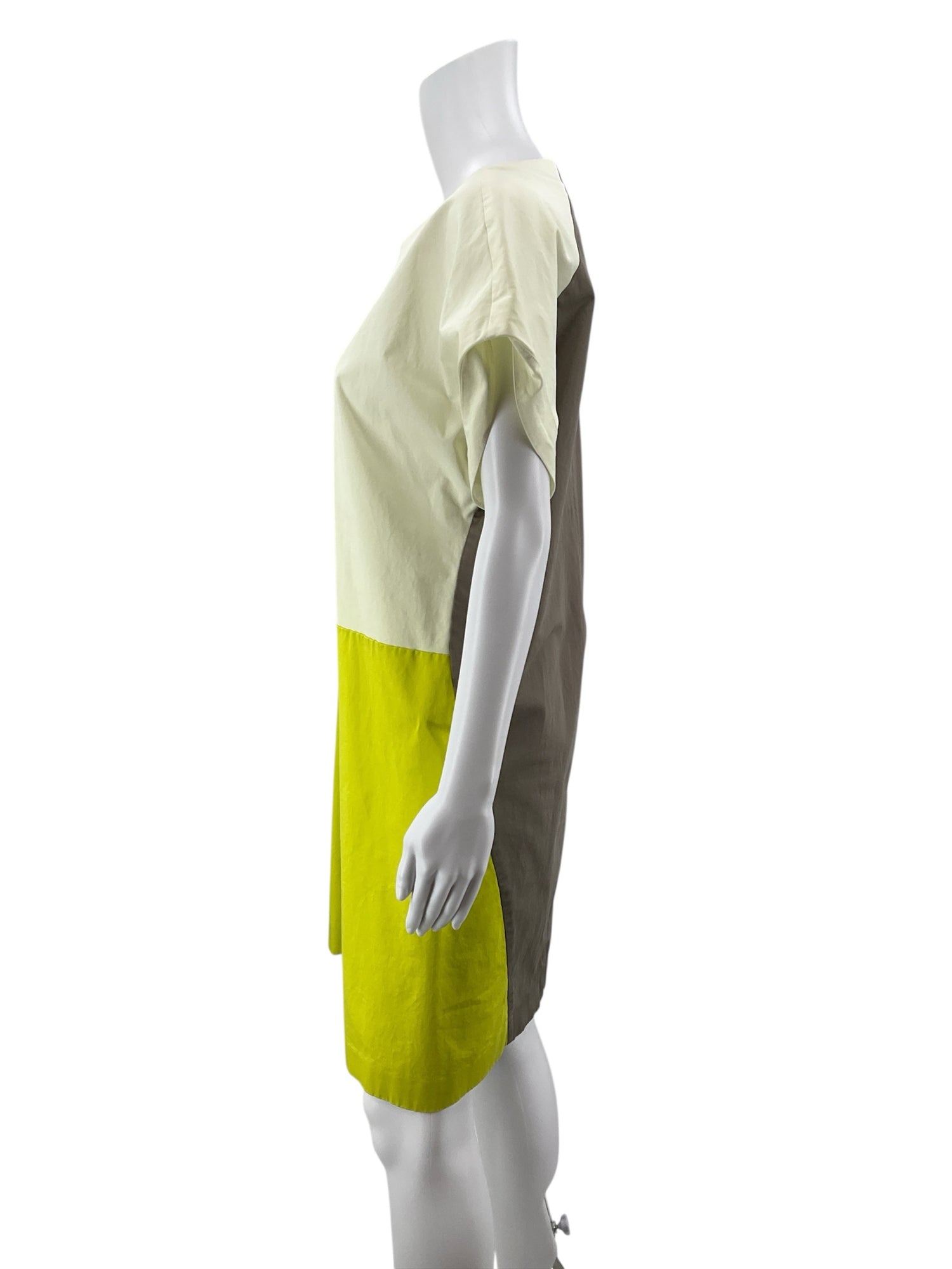 Piazza Sempione Colorblock Shift Dress Tan Cream Lime | US 12 (IT 48)