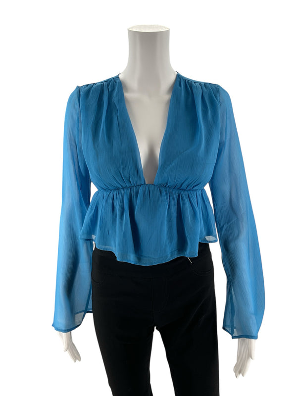 Abercrombie & Fitch Blue Solid Pre-Owned Ladies Top - Size XS