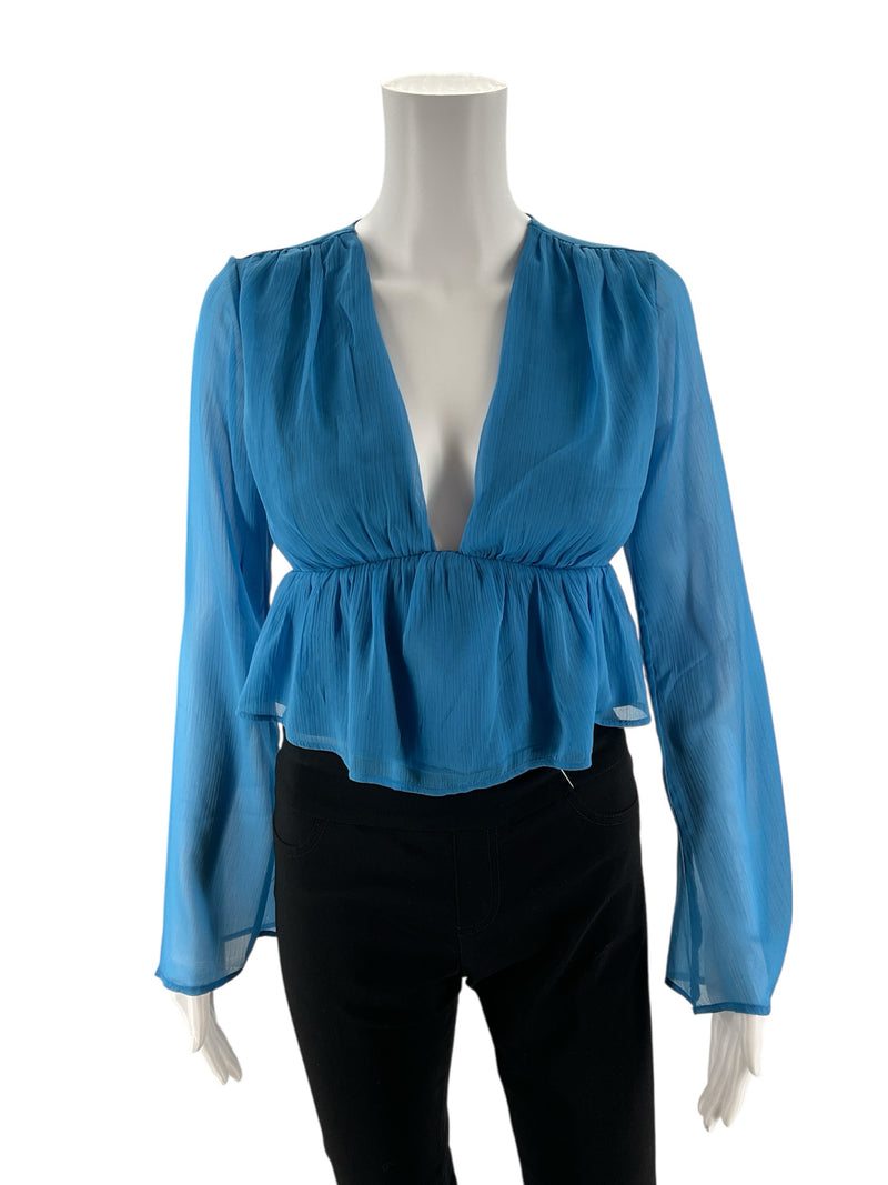 Abercrombie & Fitch Blue Solid Pre-Owned Ladies Top - Size XS