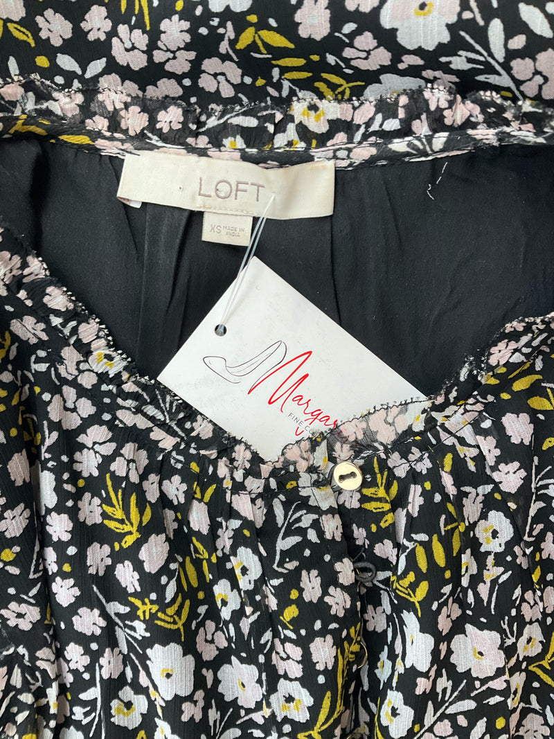 Loft Black/White/Yellow Floral Pre-Owned Ladies Dress - Size XS