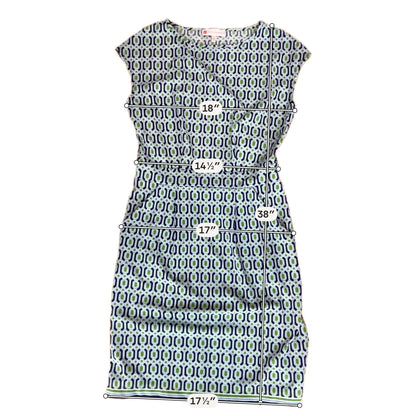 Jude Connally Tinsley Dress XS White Blue Green Geometric Hexagon Print Cap Sleeve