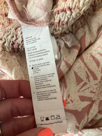 Streetwear Society cream/pink Pant Cream &amp; Pink Tropical Leaf Palazzo Pants Size Medium - Size M