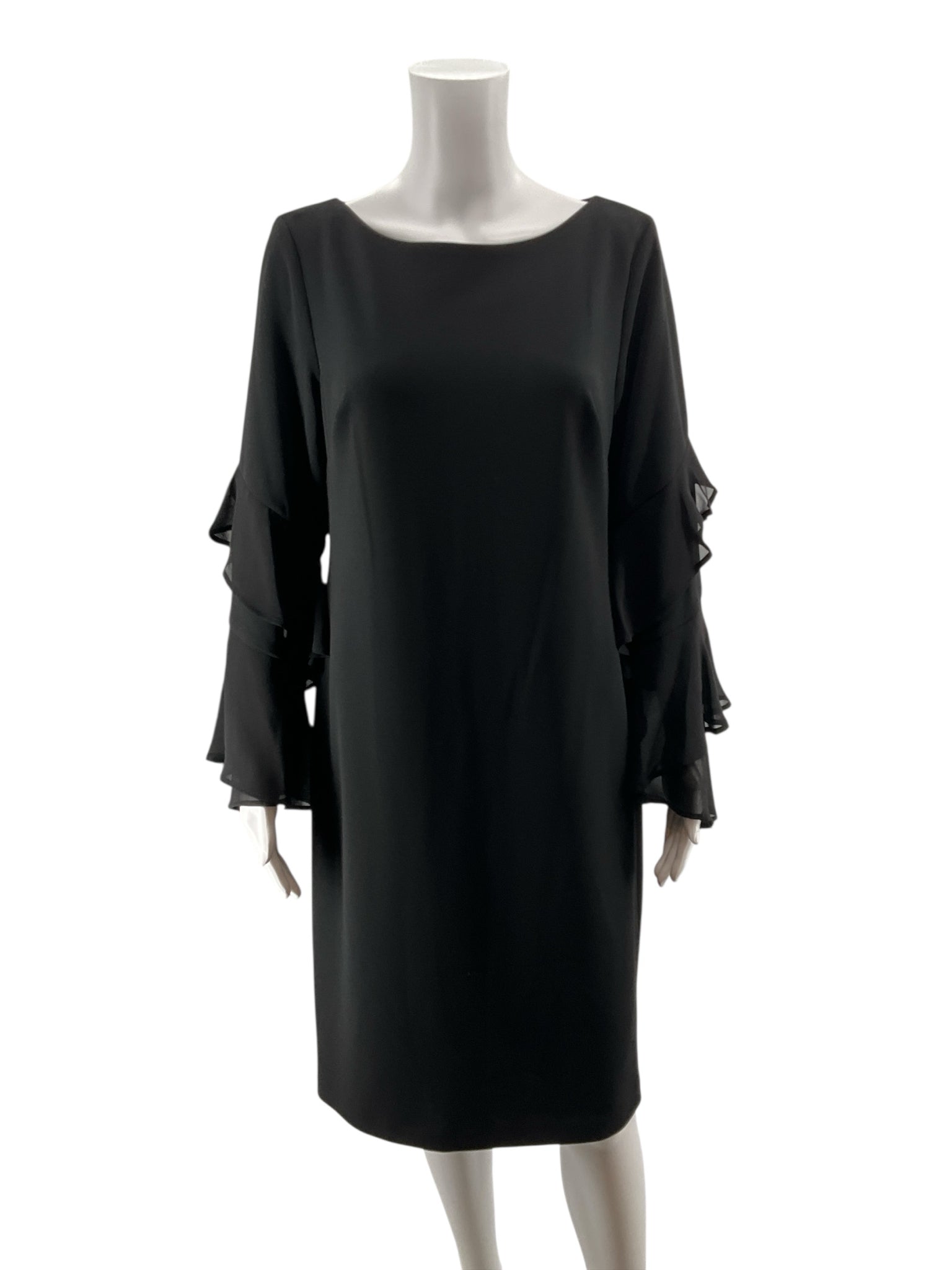 Calvin Klein Black Tiered Ruffle Sleeve Sheath Dress Size 12