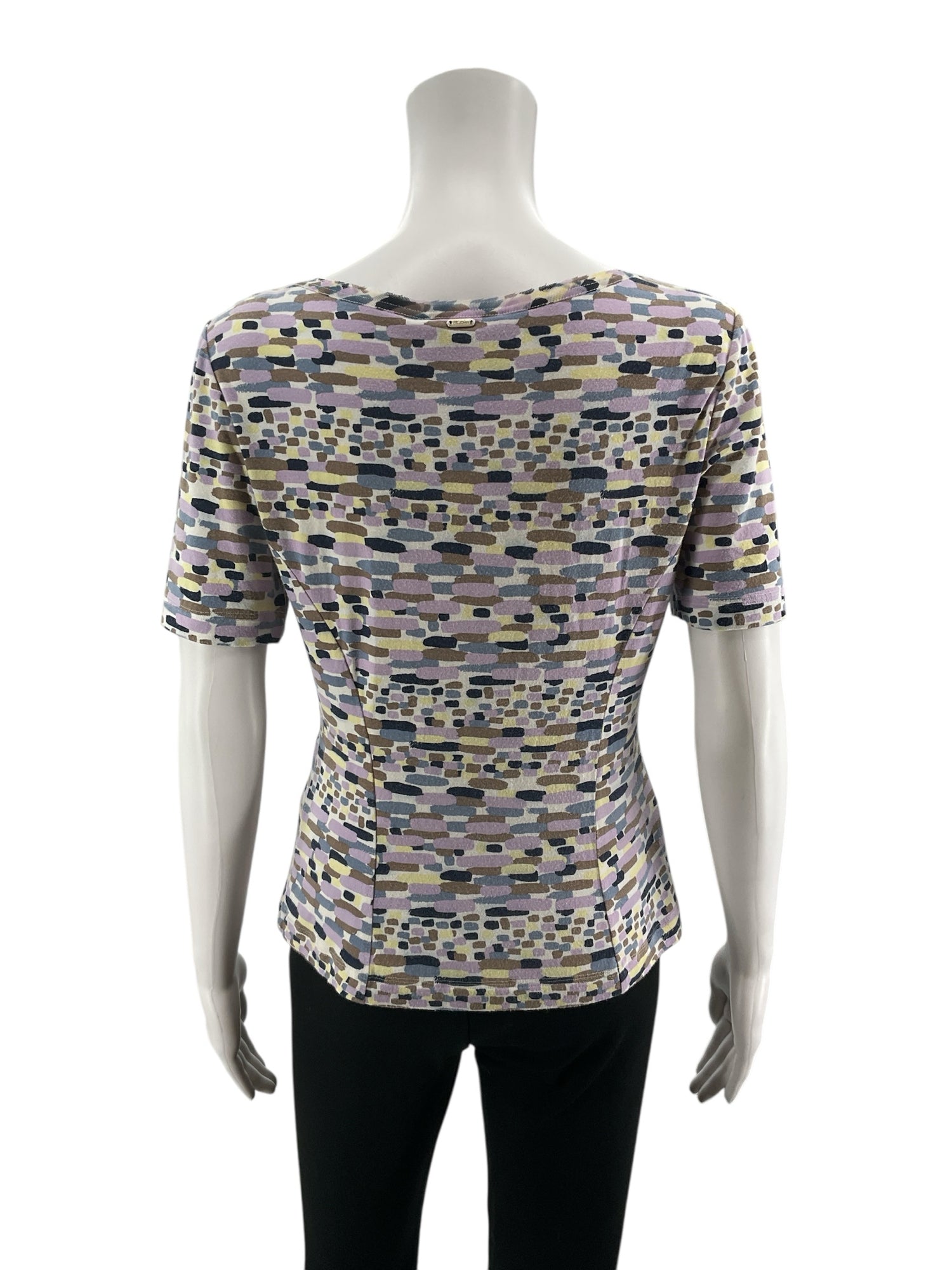 St. John Sport purple/yellow/tan/white Short Sleeve Vintage 2008 Abstract Print Scoop Neck Top Size Petite - Size P